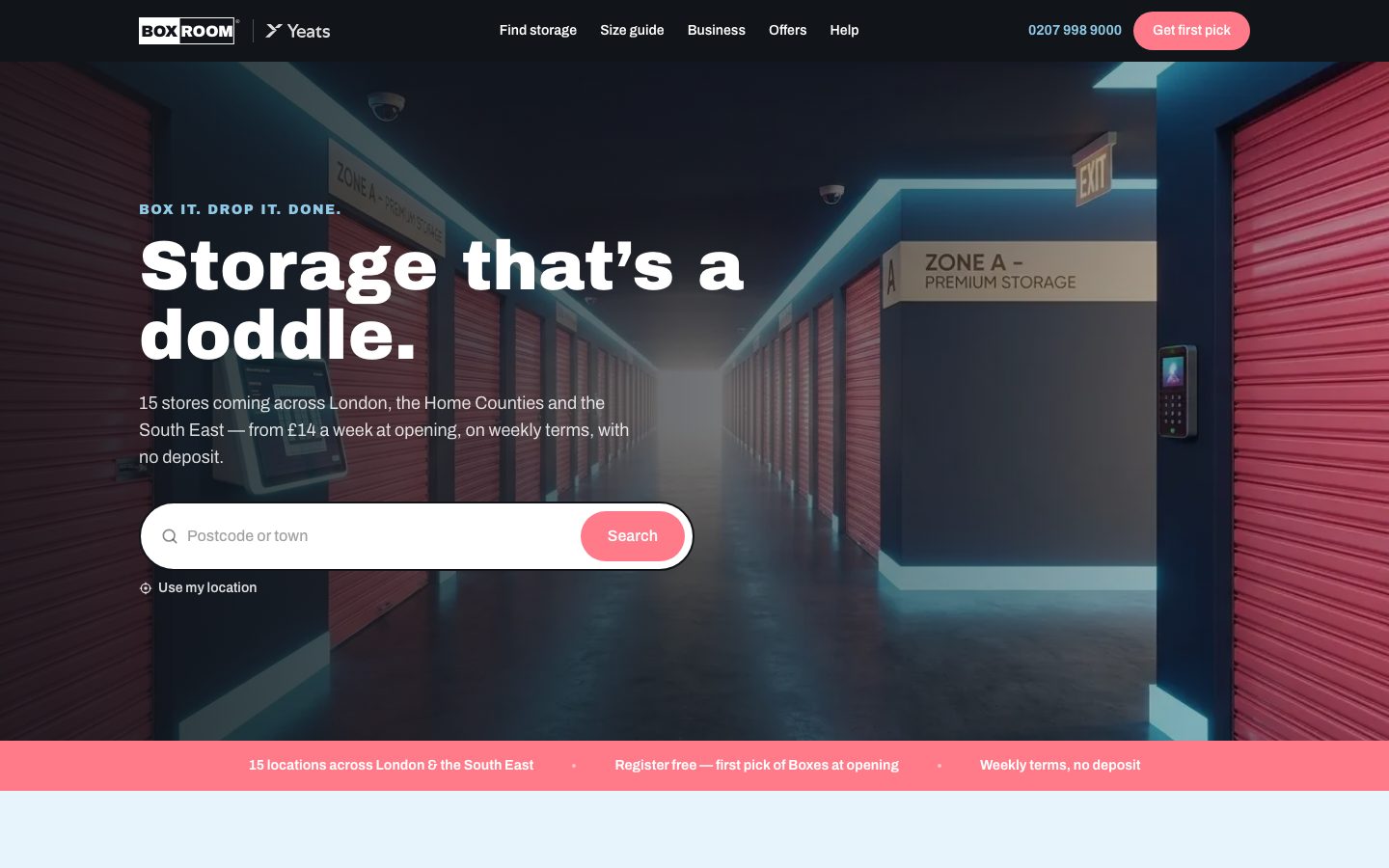 boxroom.app homepage: Storage that's a doddle