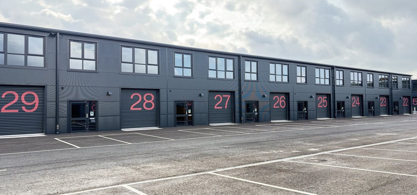 Engine Works units 24 to 29, anthracite cladding with coral numbers