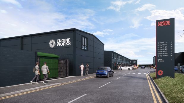 Engine Works industrial park banner